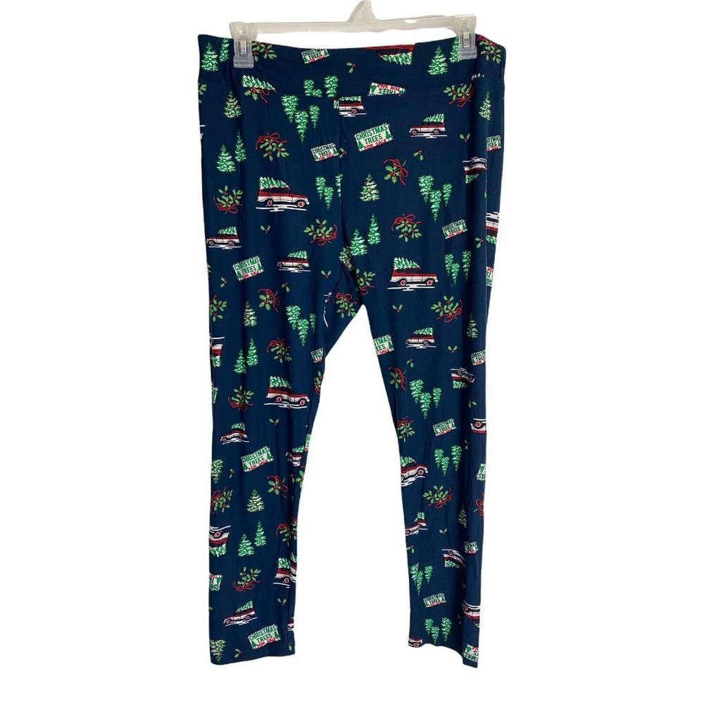 Womens Leggings Size XXL (19)  Blue Christmas Tree Truck Holly High Waist NEW